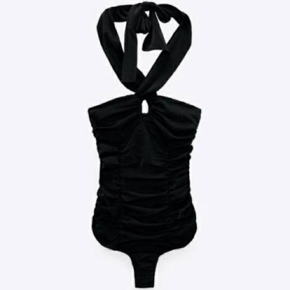 Zara Black Satin Effect Halter Bodysuit - Picture 4 of 4